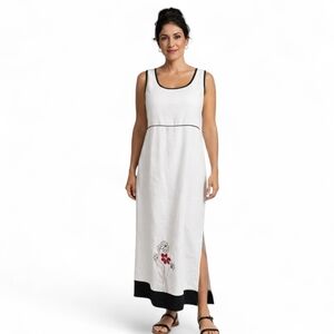 Norton McNaughton Cabana White Black Linen Dress M NWT
